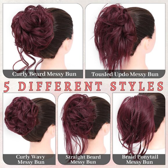 Messy Bun Hair Pieces Set 5 Synthetic Curly Hair Extensions for Updos Women - Picture 4 of 7